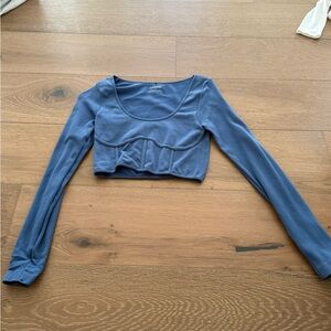 Garage Blue Long Sleeve Crop Top